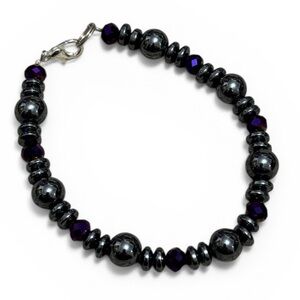 Authentic Handmade Navajo Hematite and Purple Beaded Bracelet 7” NEW
